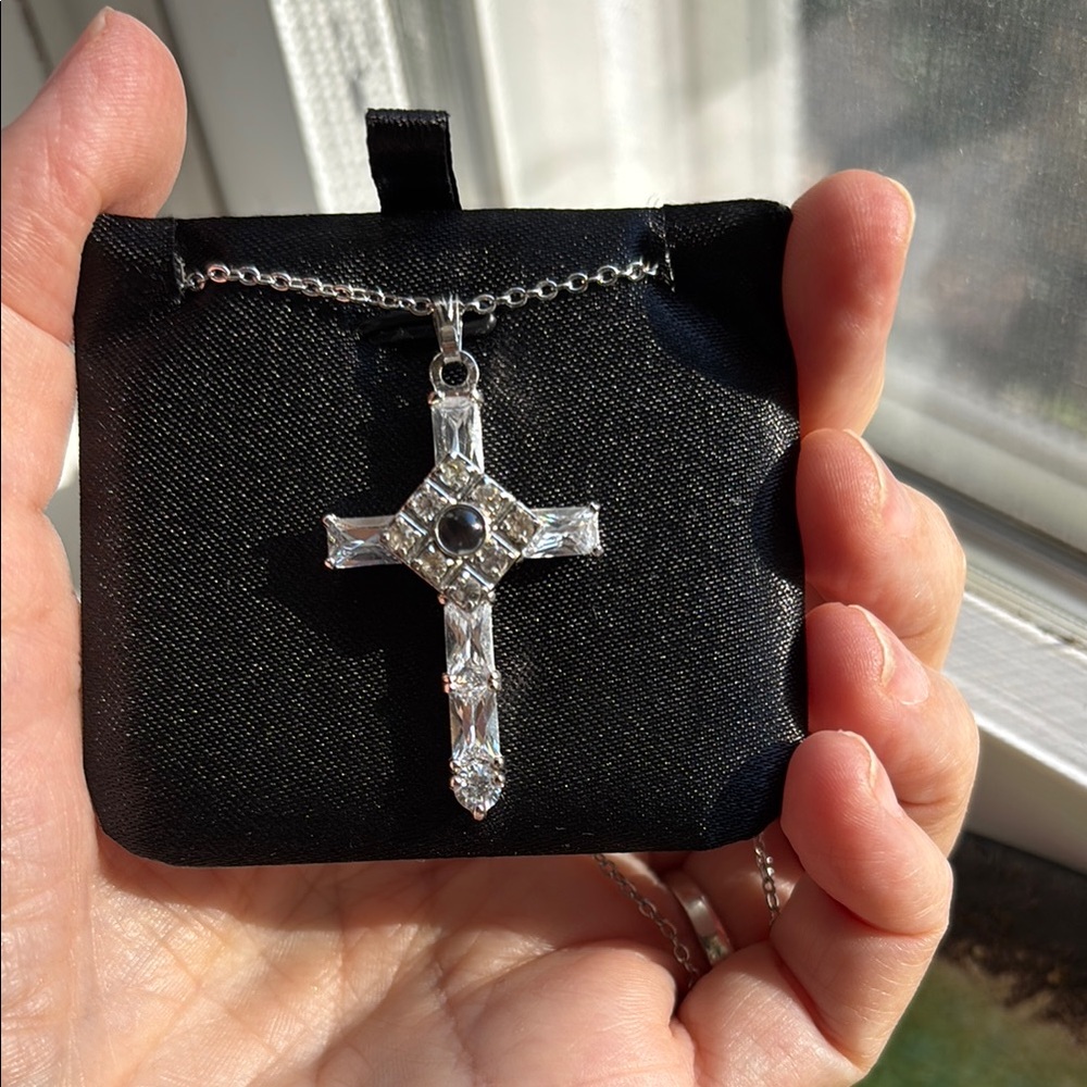 Elegant Silver Lord’s Prayer Cross Pendant Necklace
